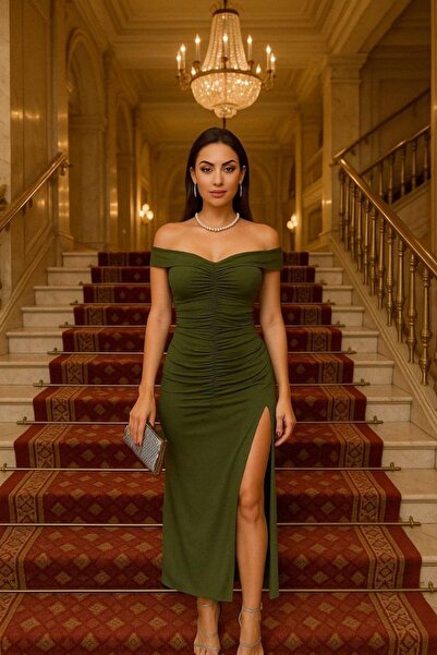 Mossta Φόρεμα Sandy με κορδόνι με λαιμόκοψη Madonna, χακί, με ετικέτα σειράς Blood