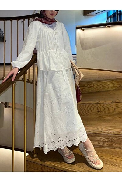 Modamorfo Σετ κιμονό με ελαστική λαβή και δεμένη μπροστινή επένδυση - Λευκό