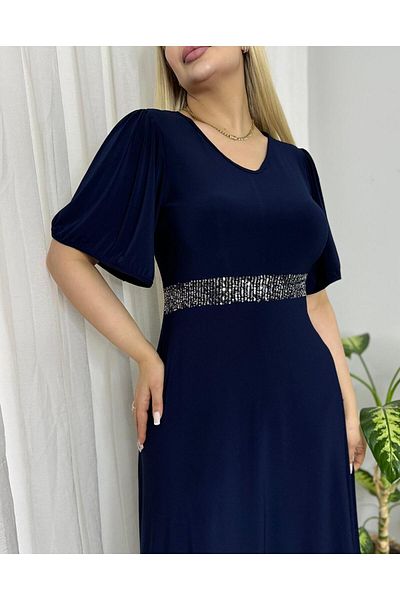 Butik Nilyam Rochie de seară pentru femei, mărime mare, cu mâneci fluture, cu decolteu în V, cu paiete, elastică, lungime maxi 24720