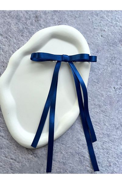 Toka Sepetim Navy Blue Satin Bow Automatic Buckle
