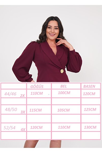 Butik Nilyam Women's Plus Size Double Breasted Neckline Button Detail Jacket Front Piece Balloon Sleeve Midi Evening Dress