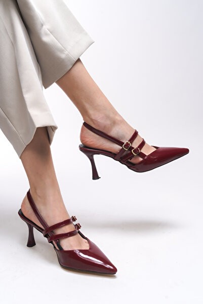 Riccon Qilyrra Women's Pointed Toe Heeled Shoes 00128306   Burgundy Patent Leather