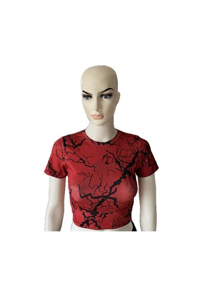 LOOKSOCKS Women's Red Digital Printed Sports Crop Leggings Set