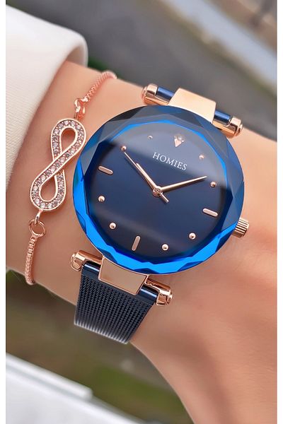 Homies Navy Blue Waterproof Women's Wristwatch and Bracelet Gift