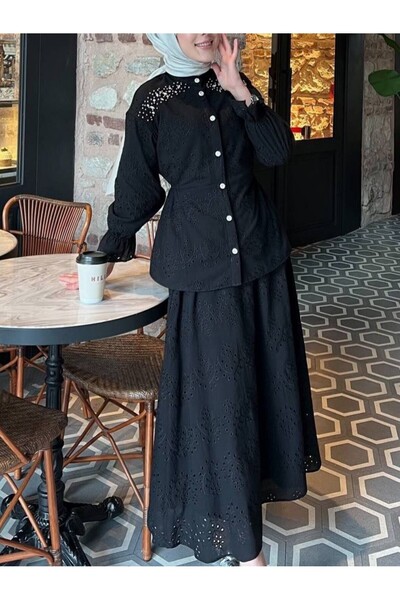 Modamorfo Комплект з фістками та каменем на плечі, що застібається на талії - чорний