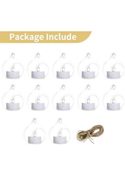 Choice 8 سم 12 قطعة مع شموع 6/8 سم حامل شموع زجاجي معلق على شكل كرة زجاجية نب...