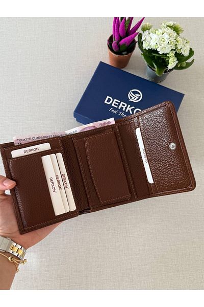 DERKON Tan Wallet with Mini Coin Compartment