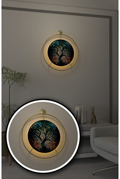 Wallover Design Hayat Ağacı Temalı Özel Kablosuz Pilli Ledli Çelik Metal Ultr...