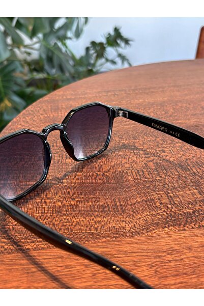 funeyes Jazz Unisex Sunglasses Black Angular Blue Gradient Glass Sunglasses for Women Men