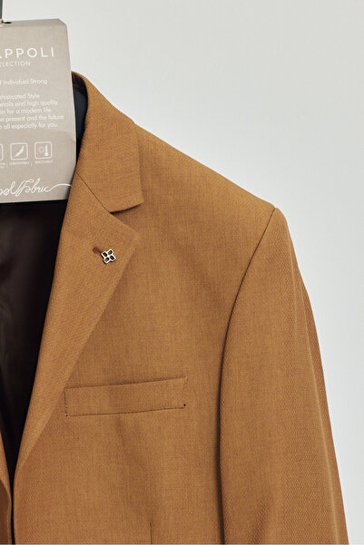 Frappoli Stefa Erkek Hardal Slim Fit Mono Yaka Blazer (Büyük Beden - Battal)