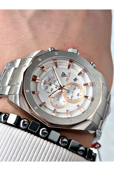 Fiesta Silver Color Steel Elite Mechanism Guaranteed Function Men's Wristwatch + Bracelet