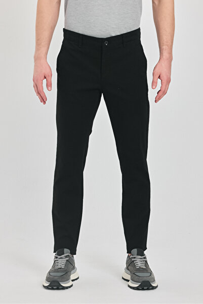 Frappoli Milano Men's Black Cotton Lycra Slim Fit Trousers