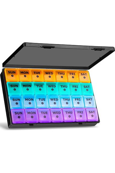 COOYA Large Monthly Pill Organizer, 4 Weeks, 7 Day Pill Dispenser 4 Times a Day, with Travel Case