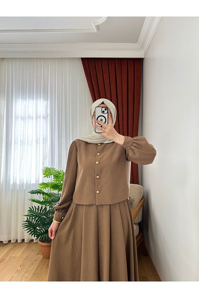 İrva Tesettür Linen Jacket and Skirt Suit