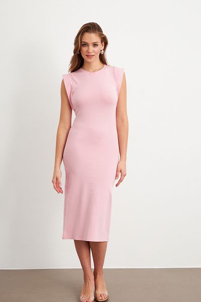 Cool & Sexy Γυναικείο Αμάνικο Basic Midi Φόρεμα σε πούδρα FLU7109