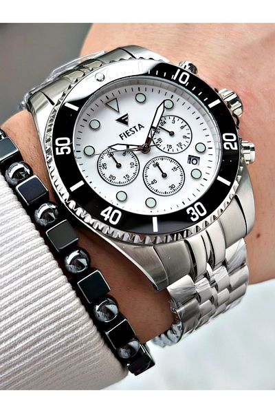 Fiesta Silver Color Function Steel Sk Mechanism Steel Men's Wristwatch + Bracelet