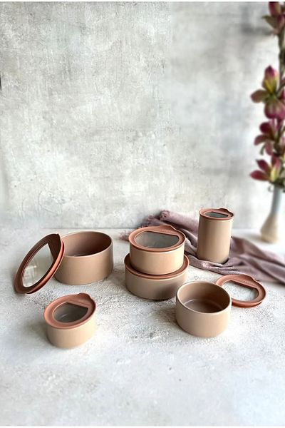 NEOFLAM Beige Color Fika One Natural Ceramic Storage Container Set - 6 Pieces