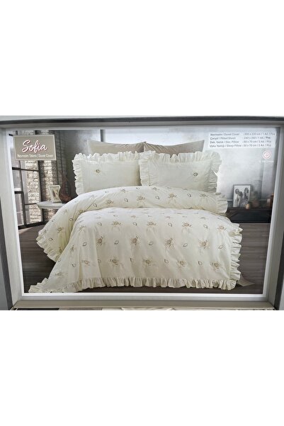 Capital Home طقم غطاء لحاف شتوي مزدوج مطرز ومكشكش