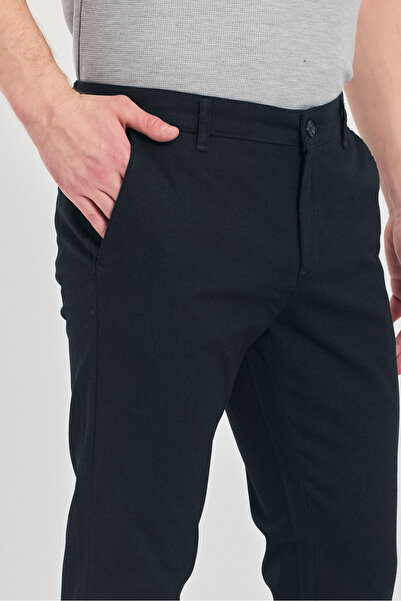 Frappoli Ibiza Men's Dark Navy Blue Cotton Lycra Slim Fit Trousers