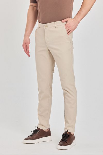 Frappoli Ibiza Men's Beige Cotton Lycra Slim Fit Trousers