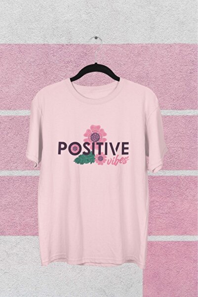 Butik تي شيرت بناتي/نسائي/أمي Negative Vibes Transfer مطبوع برقبة دائرية وأكم...