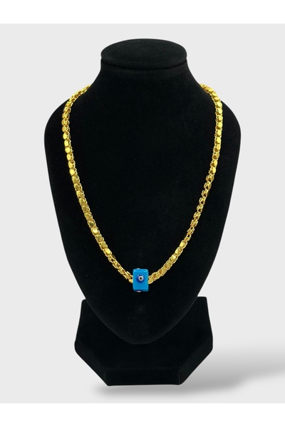 Arnes Jewelry Çelik 22 Ayar Altın Kaplama Nazar Boncuklu Arpa Pul Halep Kolye