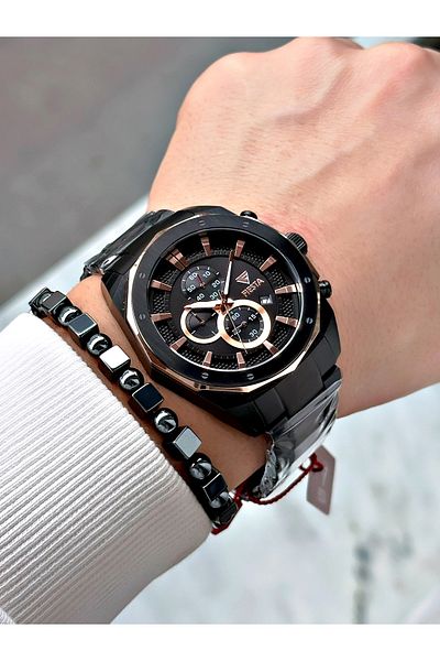 Fiesta Black Color Steel Elite Mechanism Guaranteed Function Men's Wristwatch + Bracelet