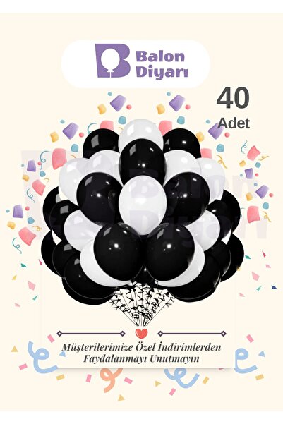 BALON DİYARI 40 Adet Siyah - Beyaz- Balon , Mat Kaliteli Balon Seti