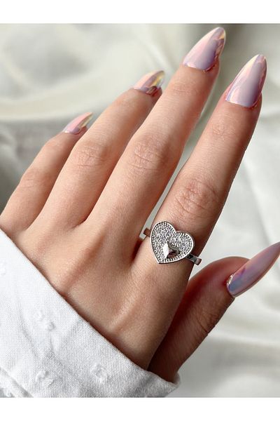 Eylülün Takısı Women's Silver Color Stone Heart Ring