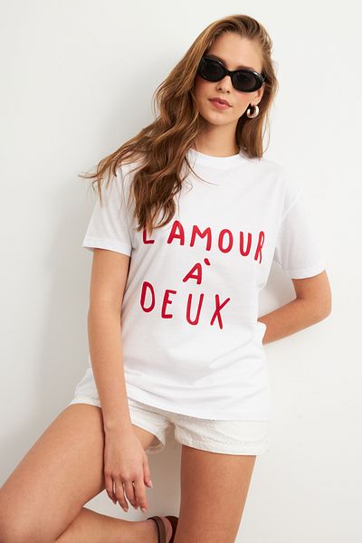 Cool & Sexy Γυναικείο μπλουζάκι πιτζάμες με στάμπα σε λευκό-κόκκινο AYD411