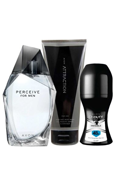AVON Perceive Erkek Parfüm, Attraction Saç Vücut Şampuanı ve Onduty Invisible...