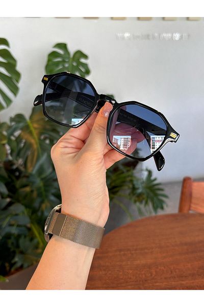 funeyes Jazz Unisex Sunglasses Black Angular Blue Gradient Glass Sunglasses for Women Men