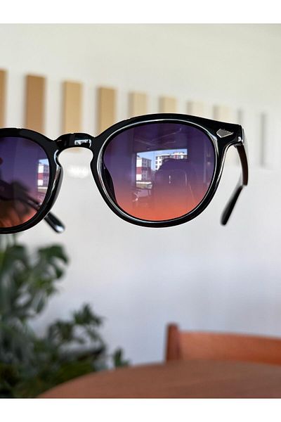 funeyes Black Two Color Glass Sunglasses 100% Uv Protection Gradient Red Glass Unisex Glasses
