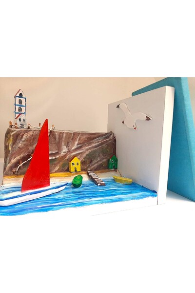 ELSA Special Design Wooden Book Holder & Pen Holder Sea Town Themed