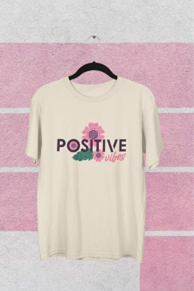 Butik تي شيرت بناتي/نسائي/أمي Negative Vibes Transfer مطبوع برقبة دائرية وأكم...