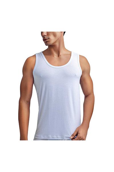 Bludream Men's 2-Piece Economic Pack White Bamboo Undershirt / Singlet Set