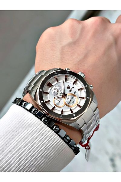 Fiesta Silver Color Steel Elite Mechanism Guaranteed Function Men's Wristwatch + Bracelet