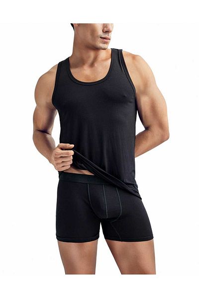 Bludream Men's 2 Pack Economic Package Black Bamboo Tank Top and Boxer Set