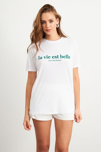 Cool & Sexy Tricou de pijama cu imprimeu alb-verde pentru femei AYD411