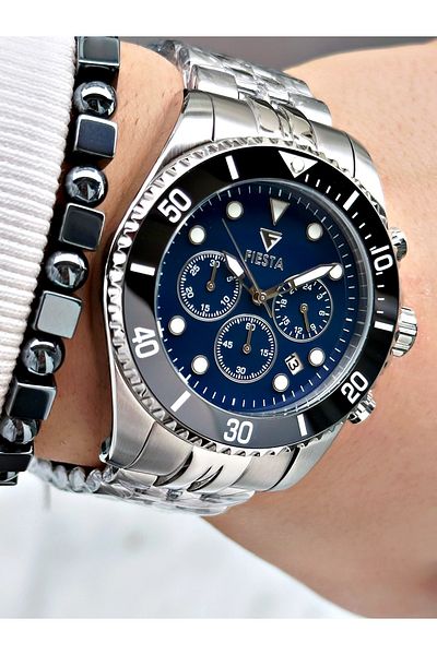 Fiesta Silver Color Function Steel Sk Mechanism Steel Men's Wristwatch + Bracelet