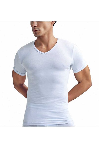 Bludream Men's 2 Pack Economic White Bamboo V Neck Short Sleeve Undershirt Singlet