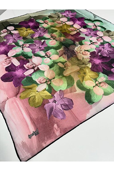 İpekal Fresh Soft Pamuk Eşarp - 05081 90 x 90 05 Чорний - Рожевий