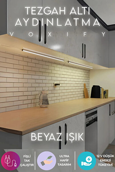 Voxify Mutfak Dolap Raf Masa Tezgah Altı Led Işık Aydınlatma Bar Aç Kapa Yapışkanlı 50 Cm - 3200K Günışığı