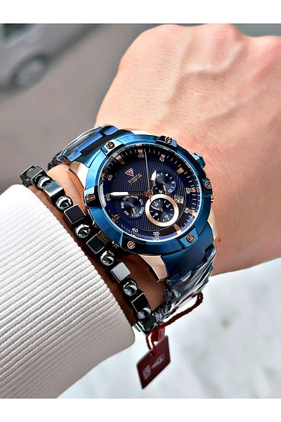 Fiesta Navy Blue Color Function Steel Machinery Guaranteed Men's Wristwatch + Bracelet