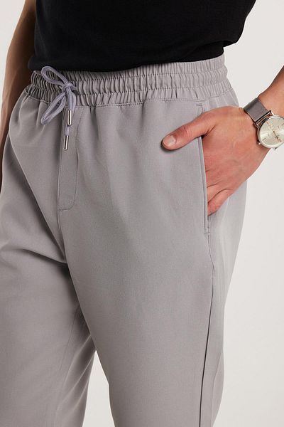 Tudors Men's Elastic Waist Lace up Jogger Gray Pants Relaxed Fit Side Pockets