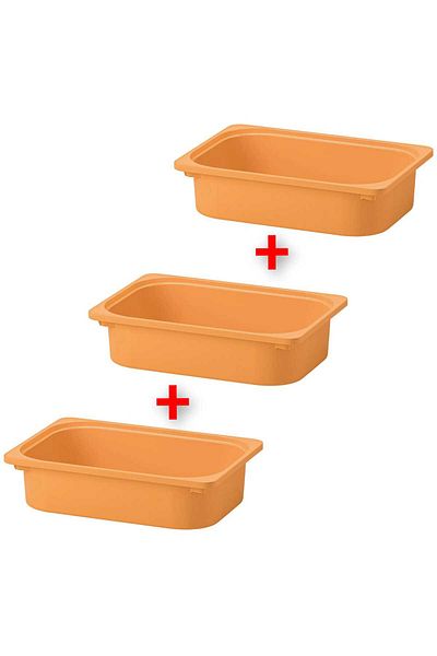 IKEA 3 Pieces Plastic Toy Storage Box 42X30X10 cm Ikea Set of 3 Organizing Box Light Orange Box