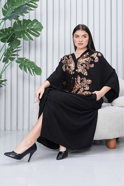My Blog Black Sequin Buttoned Plus Size Dress - 289