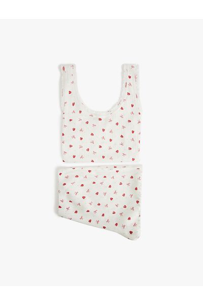 Koton Set de pijamale din bumbac, fără mâneci, cu decolteu în U, cu imprimeu căpșuni, cu pantaloni scurți