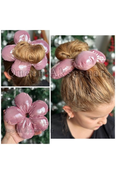 QUEEN AKSESUAR Scrunchie roz strălucitor, la modă, lux, uriaș, pufos, mare, e...