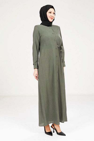 Beyza Πράσινο φόρεμα με κουμπί 9181